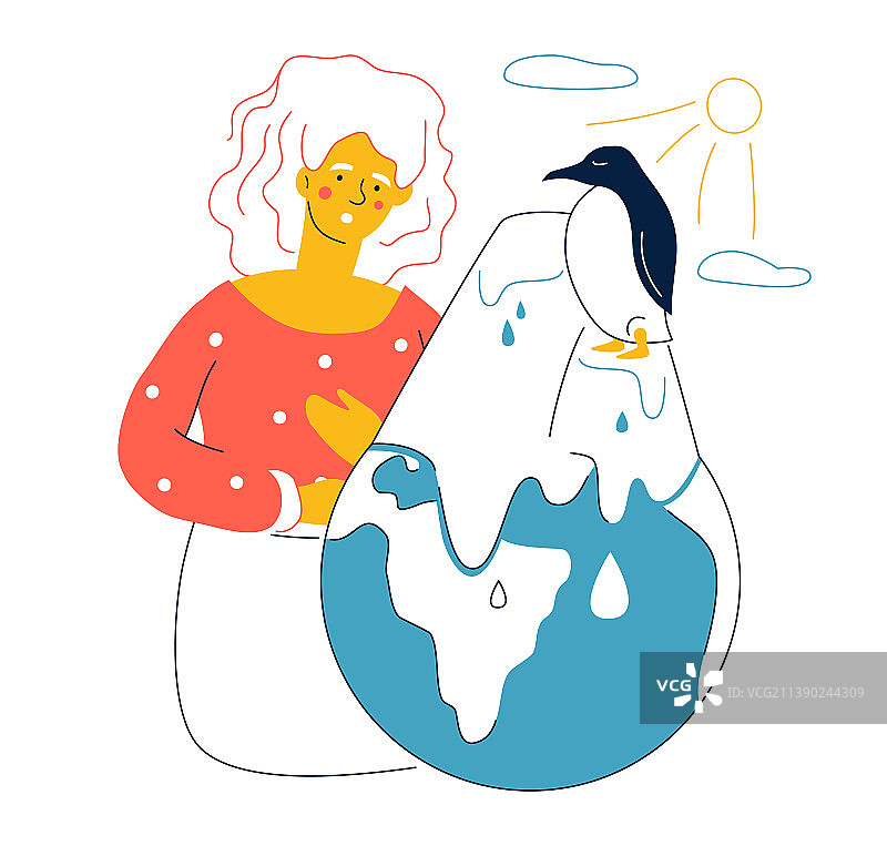 融化的北极冰川-现代扁平设计风格图片素材