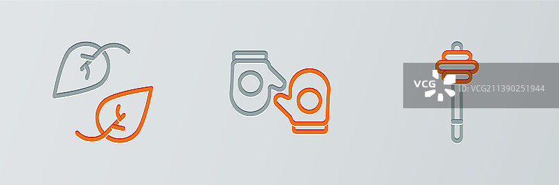 蜂蜜勺、树叶和圣诞节线条素材图片素材