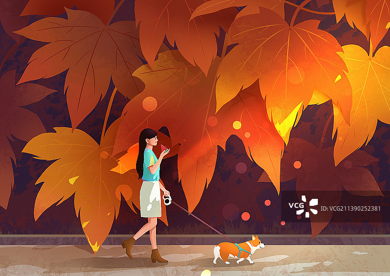 二十四节气之女孩和狗立秋图片素材