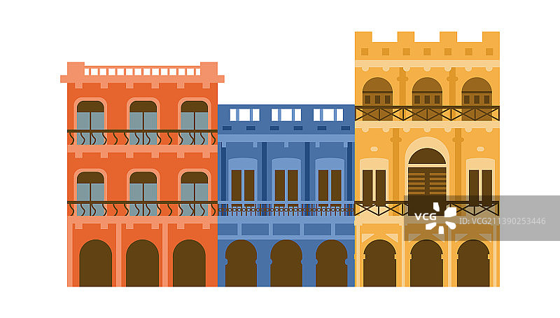 古巴哈瓦那殖民建筑街景扁平风图片素材