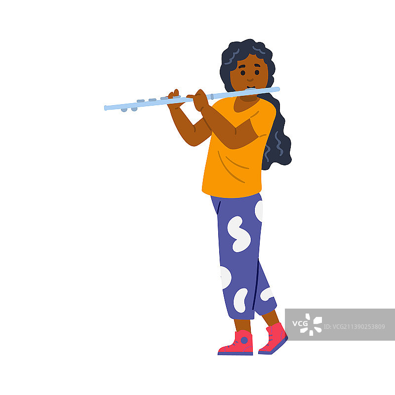 在白色背景上吹长笛的黑人女孩图片素材