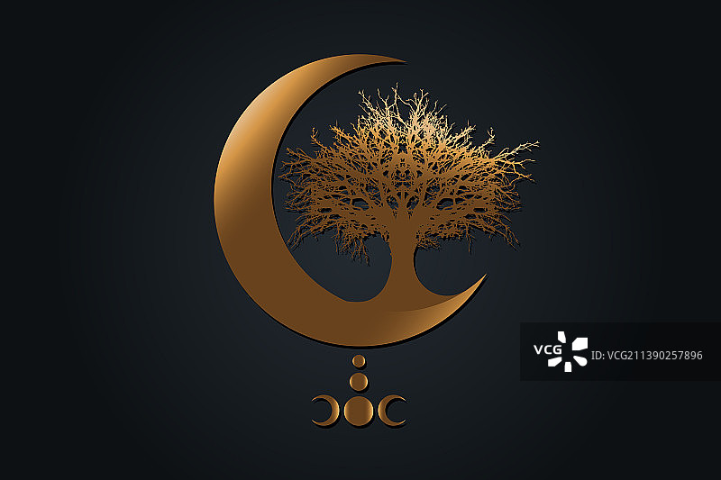 金色神秘月亮生命之树巫术标志图片素材