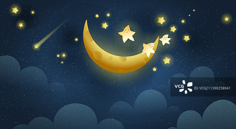 金色月亮睡眠星星夜间壁纸图片素材