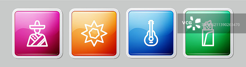 戴墨西哥帽的男人太阳吉他线条组合图片素材