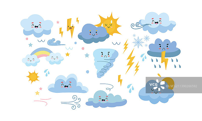 可爱星星、月亮、彩虹和云朵图片素材