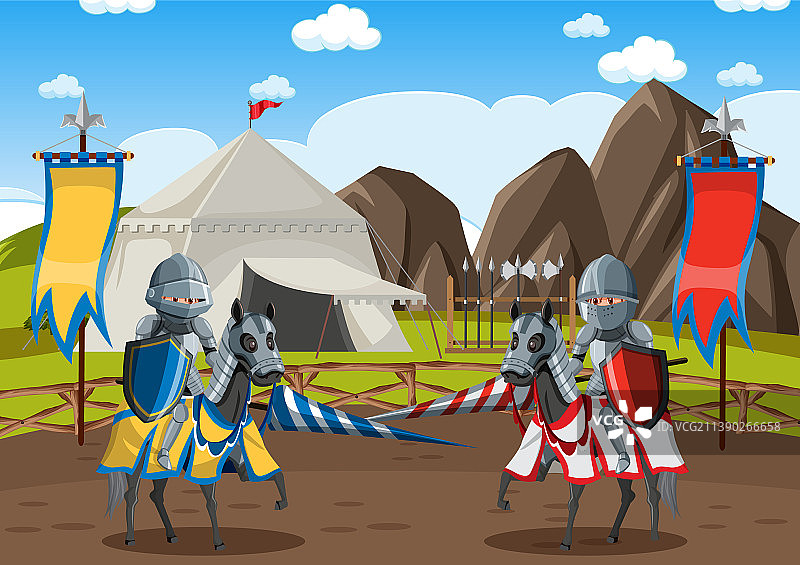 一起战斗的两名中世纪骑士图片素材