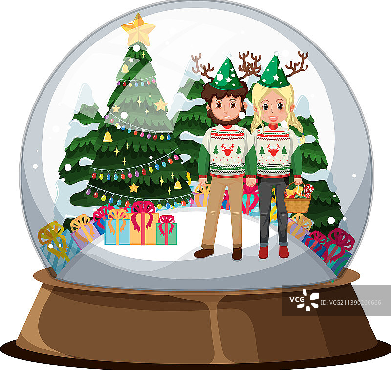 雪景球中的情侣图片素材