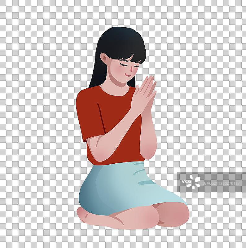 跪坐祈祷的女孩图片素材