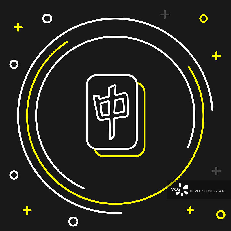 黑色背景上的麻将牌线条图标图片素材