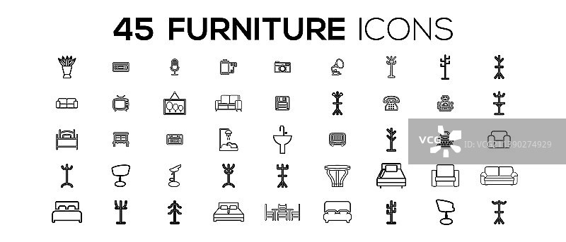 家具相关线性简约图标集图片素材