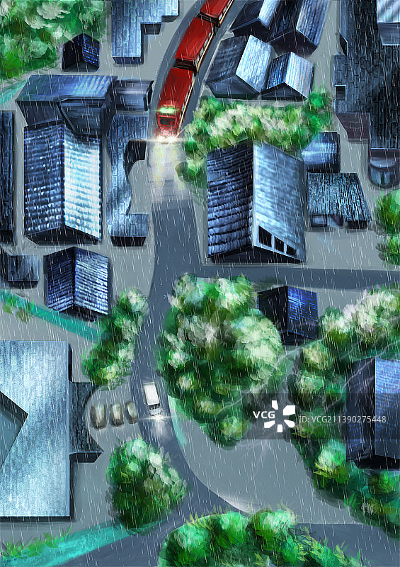 民宿旅游乡间雨夜主题插画图片素材