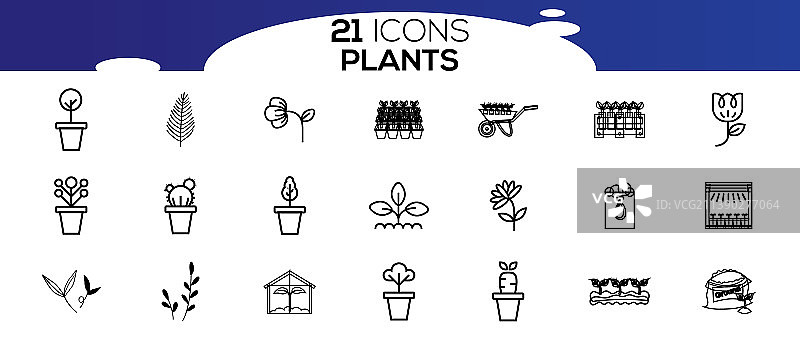 一套简单的植物相关线条图标图片素材