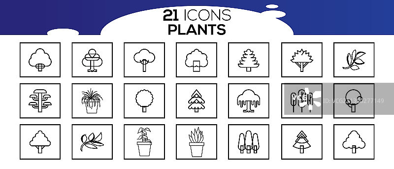 一套简单的植物相关线条图标图片素材