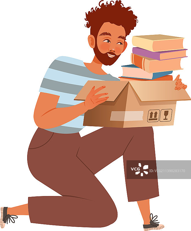 男人搬运装着家庭用品的纸箱图片素材
