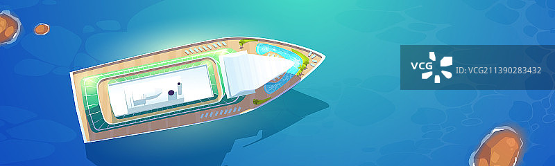 邮轮甲板泳池海景俯视图图片素材