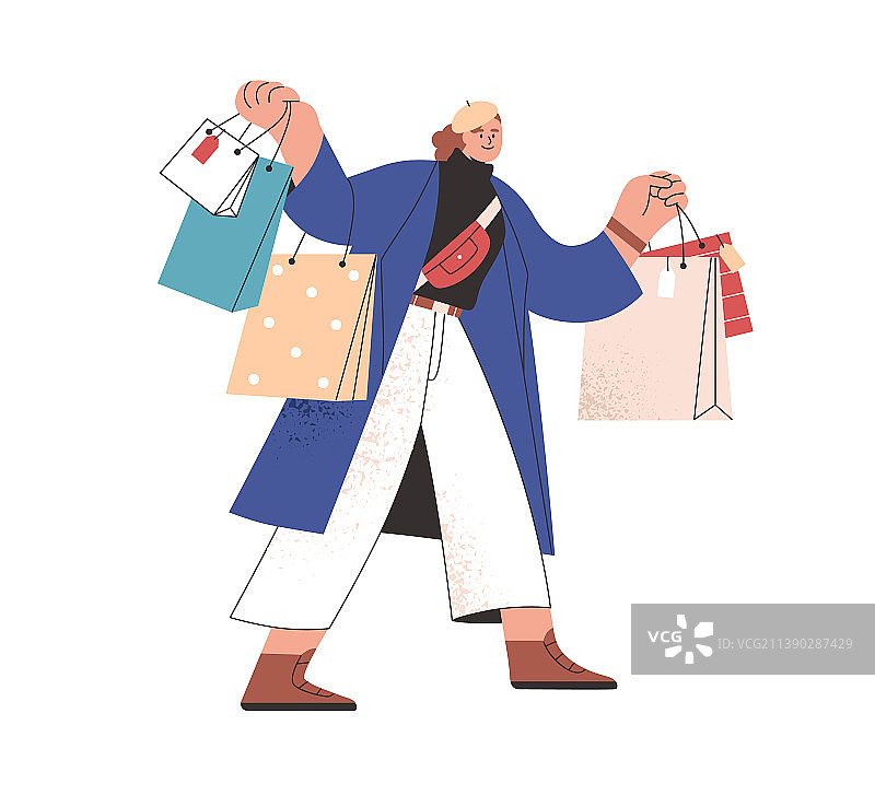 拎着许多购物袋的时髦女人图片素材