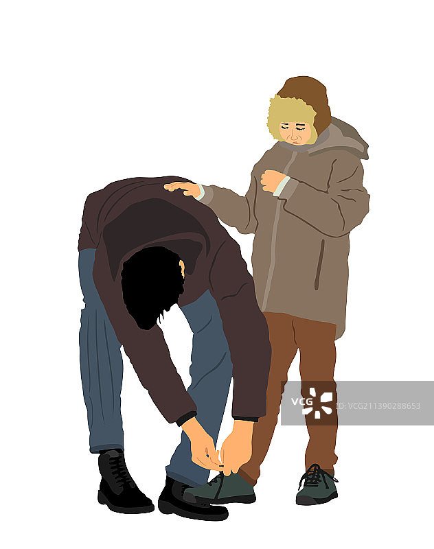 父亲给儿子系鞋带图片素材