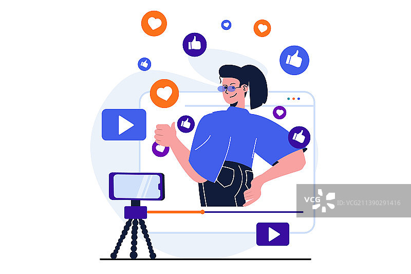 用于Web Banner的现代扁平视频博客概念图片素材