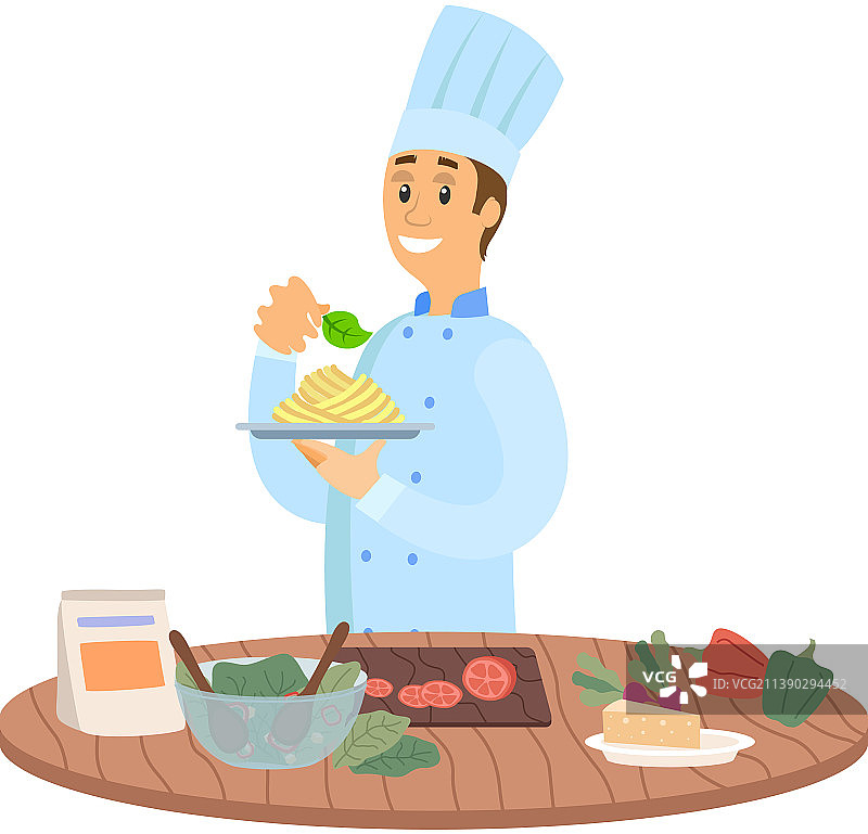 厨师站立展示意大利面食图片素材