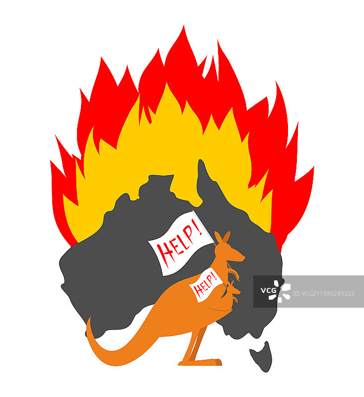 带有海报的袋鼠 - 帮助澳大利亚灭火图片素材