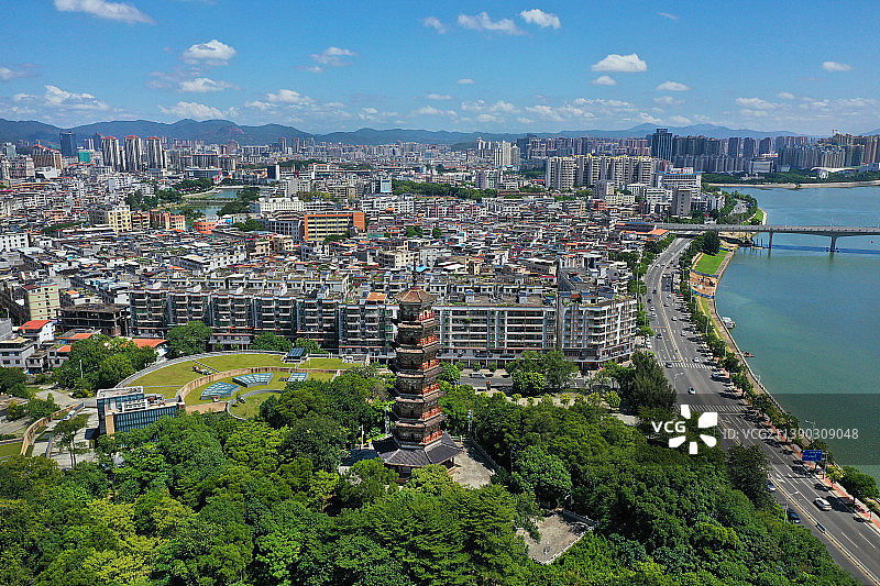广东省河源市源城区龟峰公园龟峰塔河源博物馆航拍图片素材