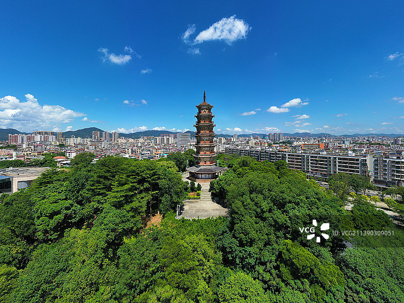 广东省河源市源城区龟峰公园龟峰塔河源博物馆航拍图片素材