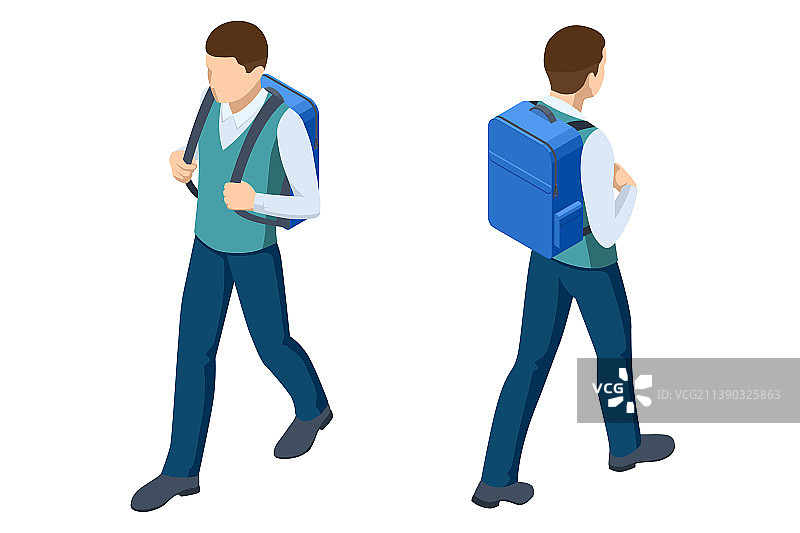 2.5D风格的穿校服学生去上学图片素材