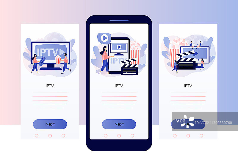 小人观看数字媒体电视的IPTV概念图片素材