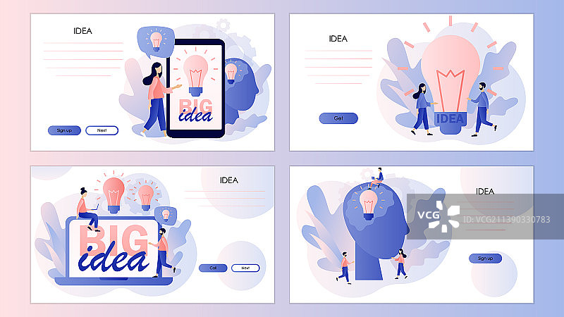 灯泡照亮微型人物的创意图片素材