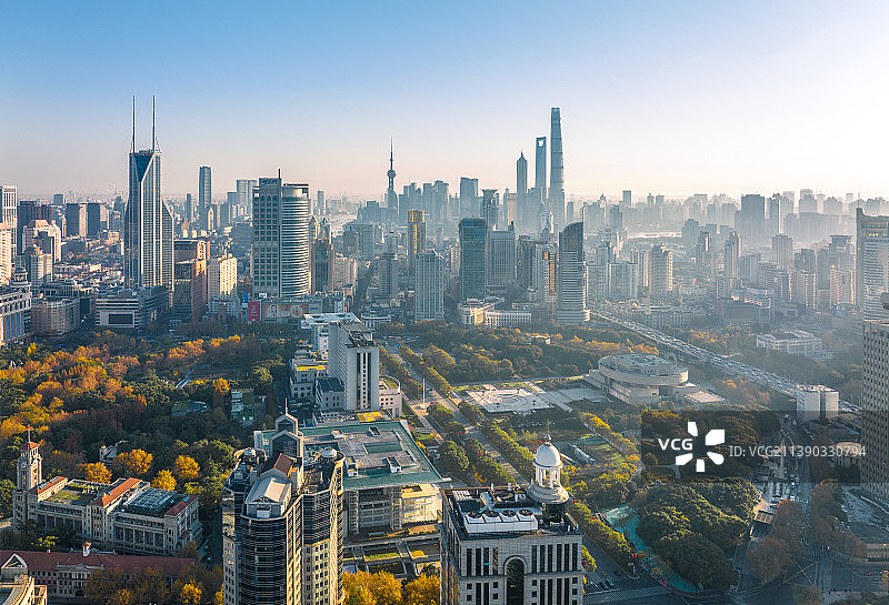 秋季上海城市航拍图片素材