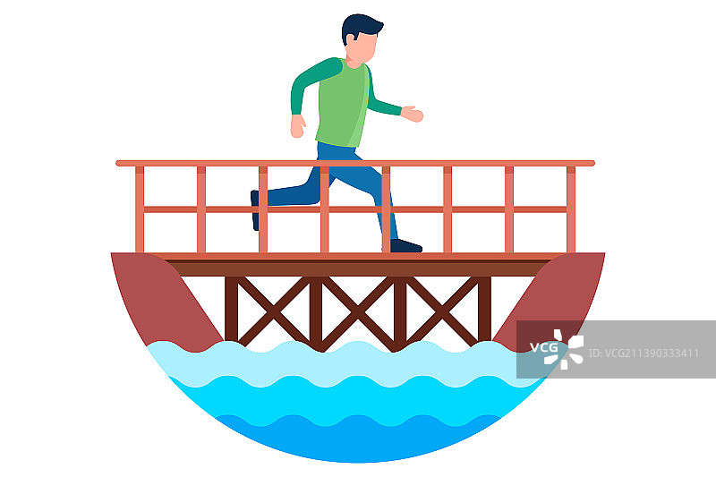 行人走过木桥图片素材