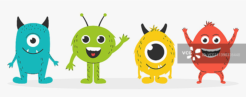 一组可爱微笑怪物图片素材
