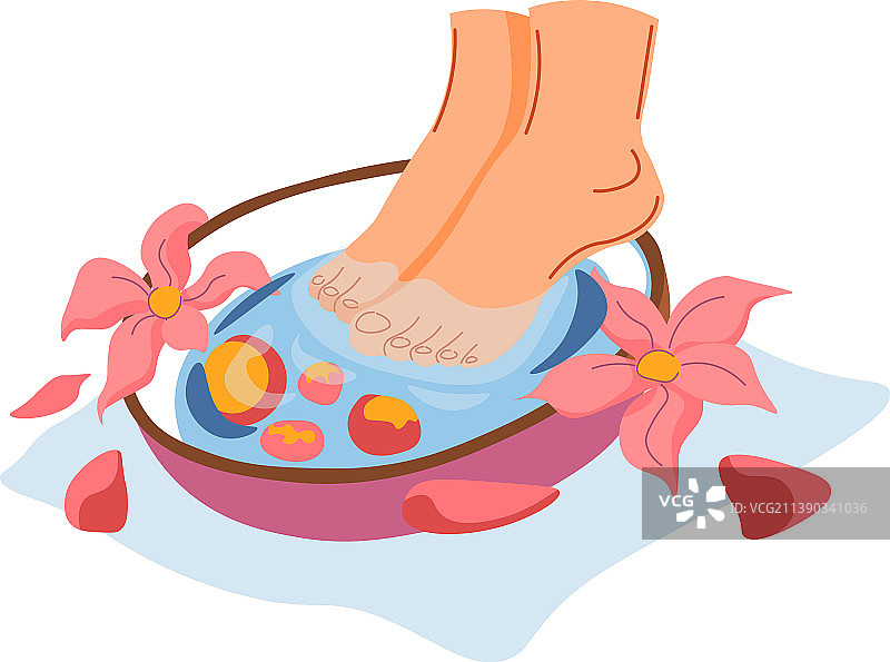 在芳香水中浸泡双脚，水疗沙龙图片素材