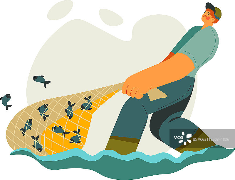 渔夫用渔网捕鱼的爱好图片素材