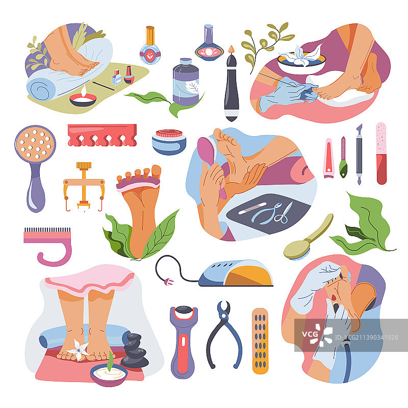 水疗沙龙美容中的修脚和指甲护理图片素材
