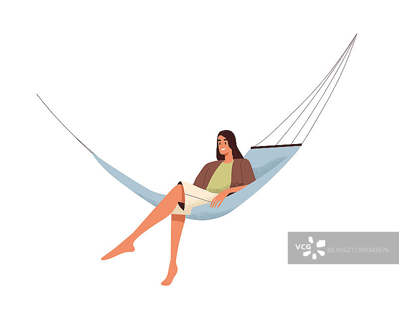 在吊床上放松的快乐年轻女性图片素材