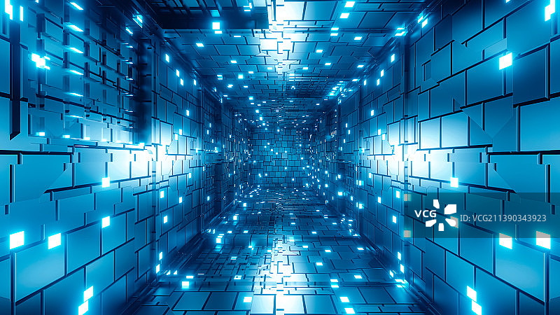 蓝色发光室内人造空间图片素材