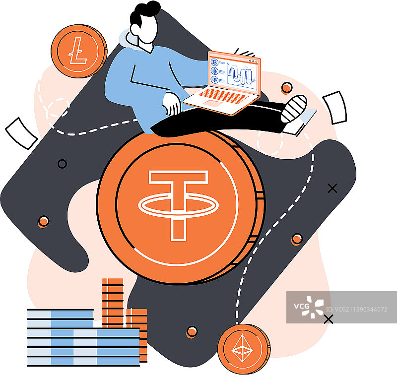 男人用笔记本电脑投资加密货币股票图片素材