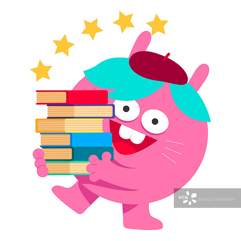 可爱怪物角色与儿童教育学习概念，阅读书籍图片素材