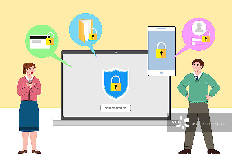 信息保护日插画_数据安全与站立的男女人物图片素材