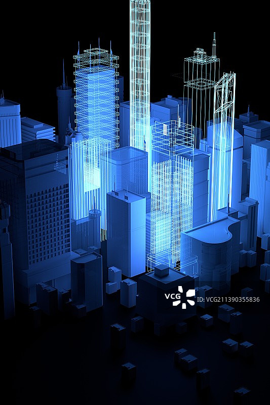 发光三维概念城市图片素材