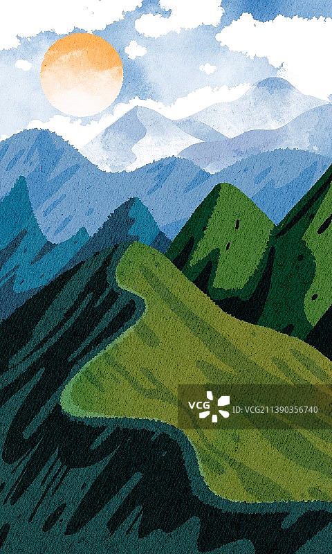 群山绿色绿色蓝天白云爬山登山郊游图片素材