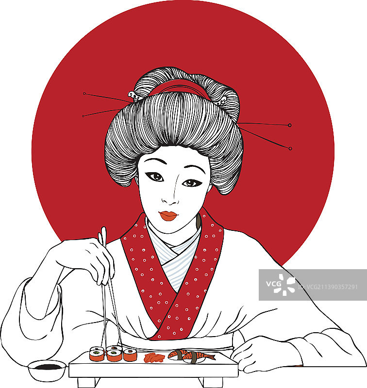 日式传统女孩享用寿司图片素材