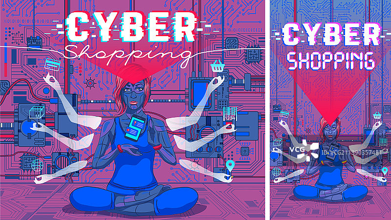 蓝色背景上的女性机器人图片素材