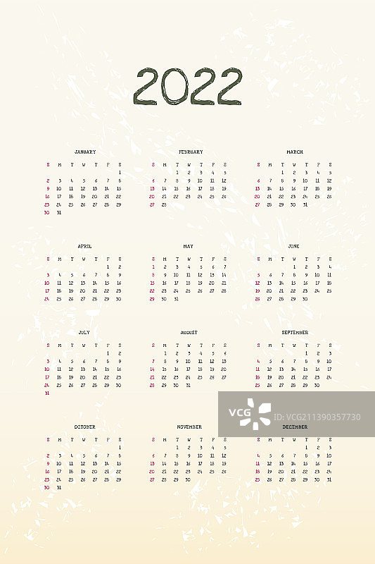 可爱简约风格的2022年日历竖版模板图片素材