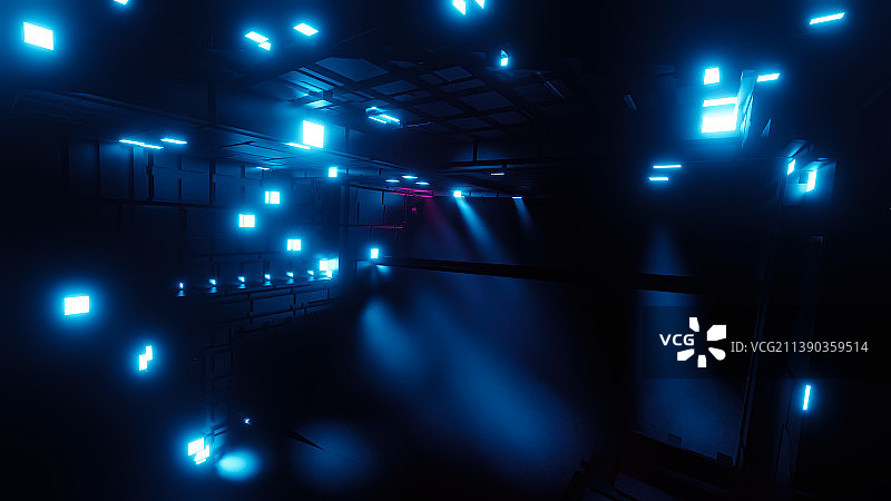 科技感未来感的室内空间蓝色灯光图片素材