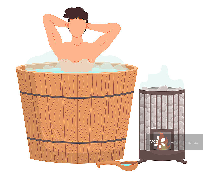 在桑拿房里洗澡的年轻男人图片素材