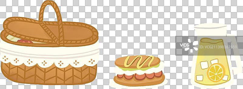手绘可爱的野餐篮子和食物图片素材