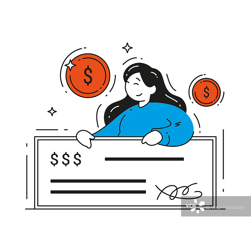 拿着工资支票的快乐女人图片素材