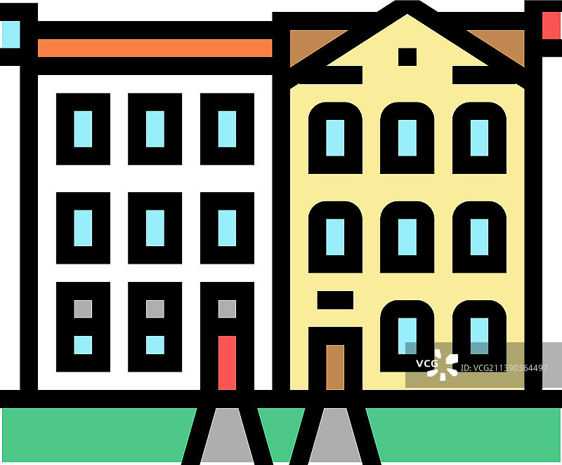 联排住宅房屋颜色图标图片素材